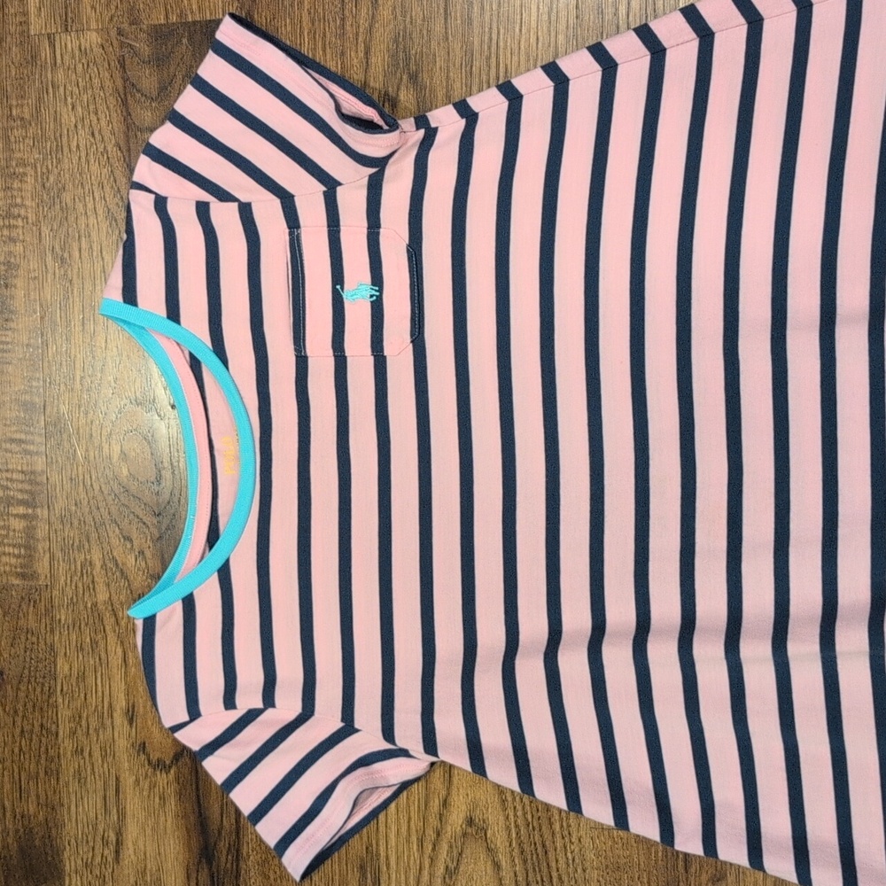 Girls Polo Ralph Lauren pink & navy shirt dress size L(14/16) - Picture 2 of 5